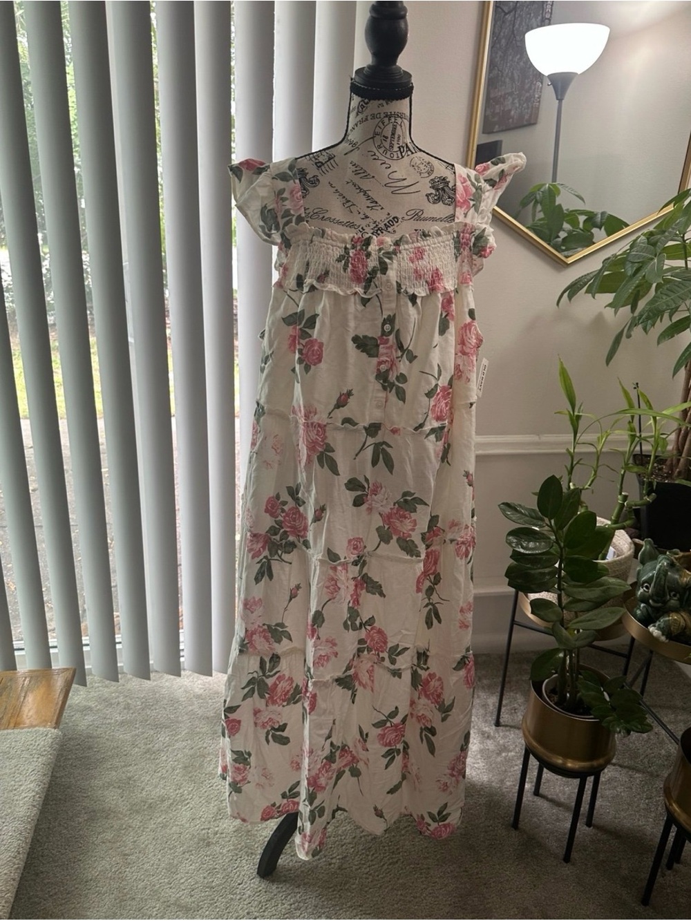 Old Navy Pink Rose Floral Smocked Maxi Dress 2X NWT